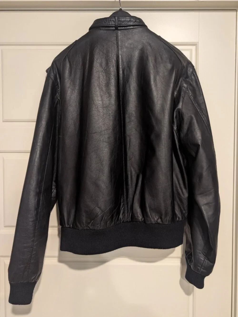 Members Only Vintage 80s Black Leather Bomber Moto Jacket Sz 44 Large Mens